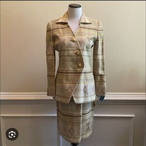 Christian Dior Beige and Gold Striped Blazer and Skirt Set